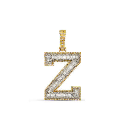 Yellow Gold Baguette Diamond Initial Letter Pendant