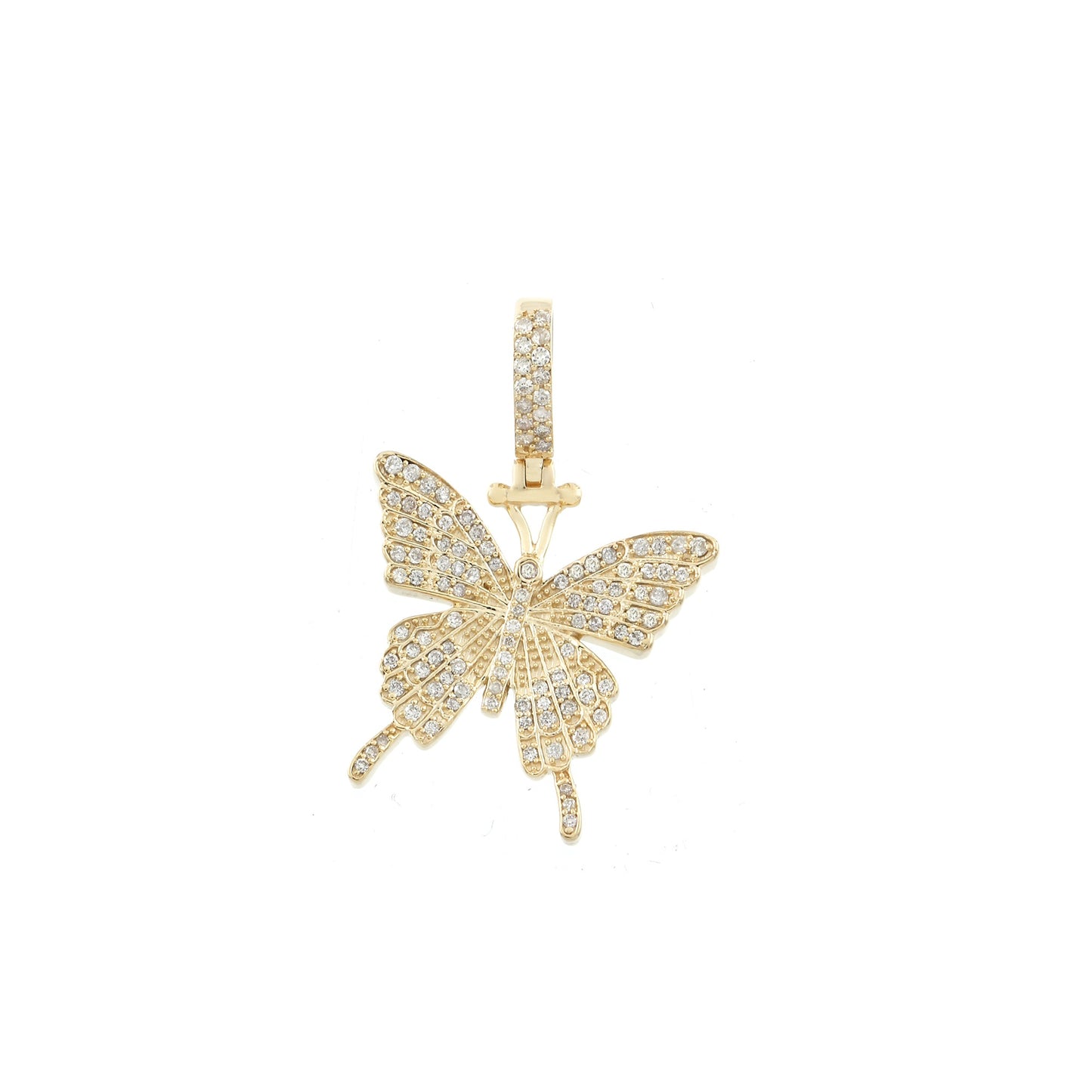 Yellow Gold Iced Diamond Butterfly Statement Pendant