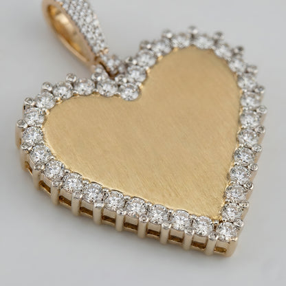 Yellow Gold Heart Pendant with Picture and Round Diamond Border