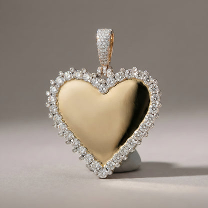 Yellow Gold Heart Pendant with Picture and Round Diamond Border