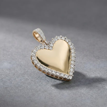 Yellow Gold Heart Pendant with Picture and Round Diamond Border