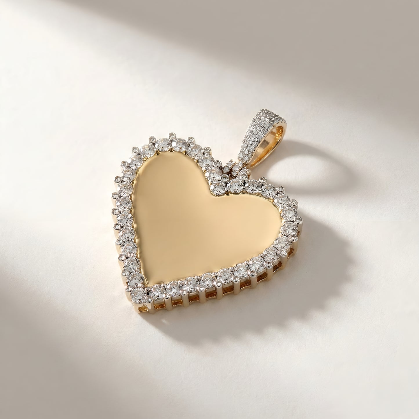 Yellow Gold Heart Pendant with Picture and Round Diamond Border