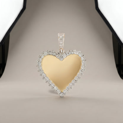 Yellow Gold Heart Pendant with Picture and Round Diamond Border