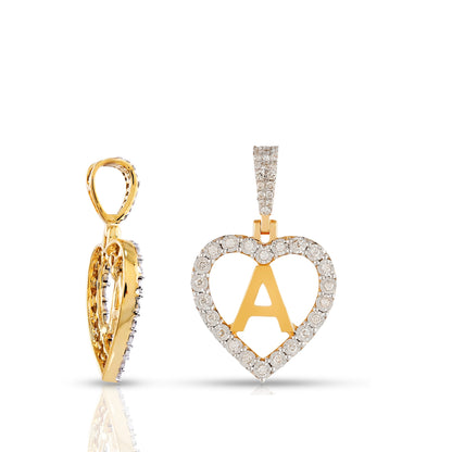 Yellow Gold Heart Initial Letter Pendant