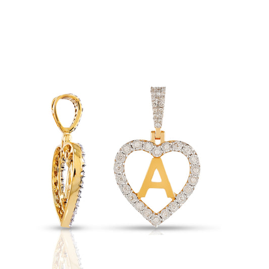Yellow Gold Heart Initial Letter Pendant