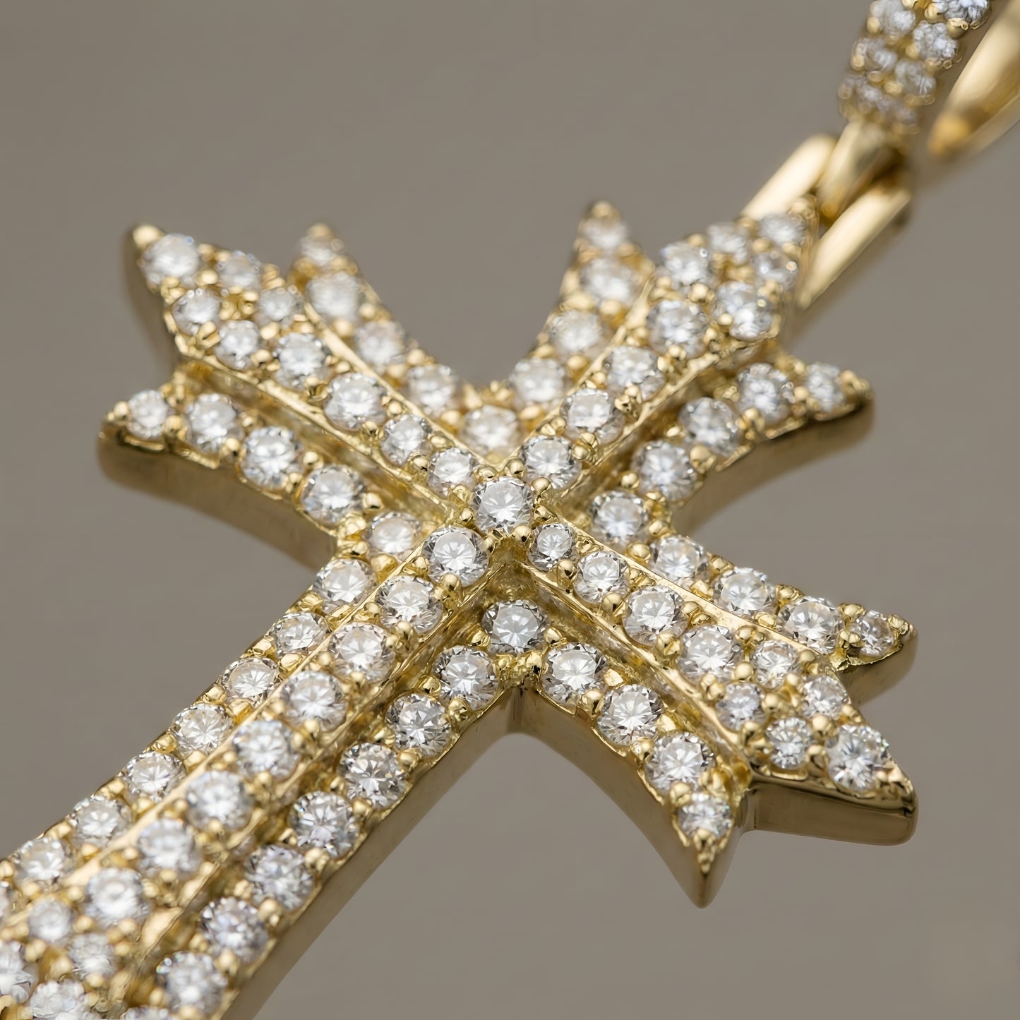 Yellow Gold Round Diamond Cross Pendant