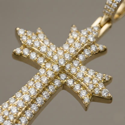 Yellow Gold Round Diamond Cross Pendant