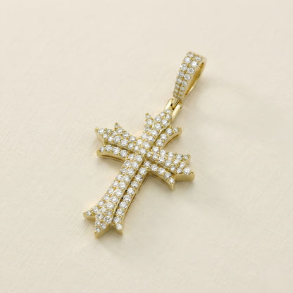 Yellow Gold Round Diamond Cross Pendant