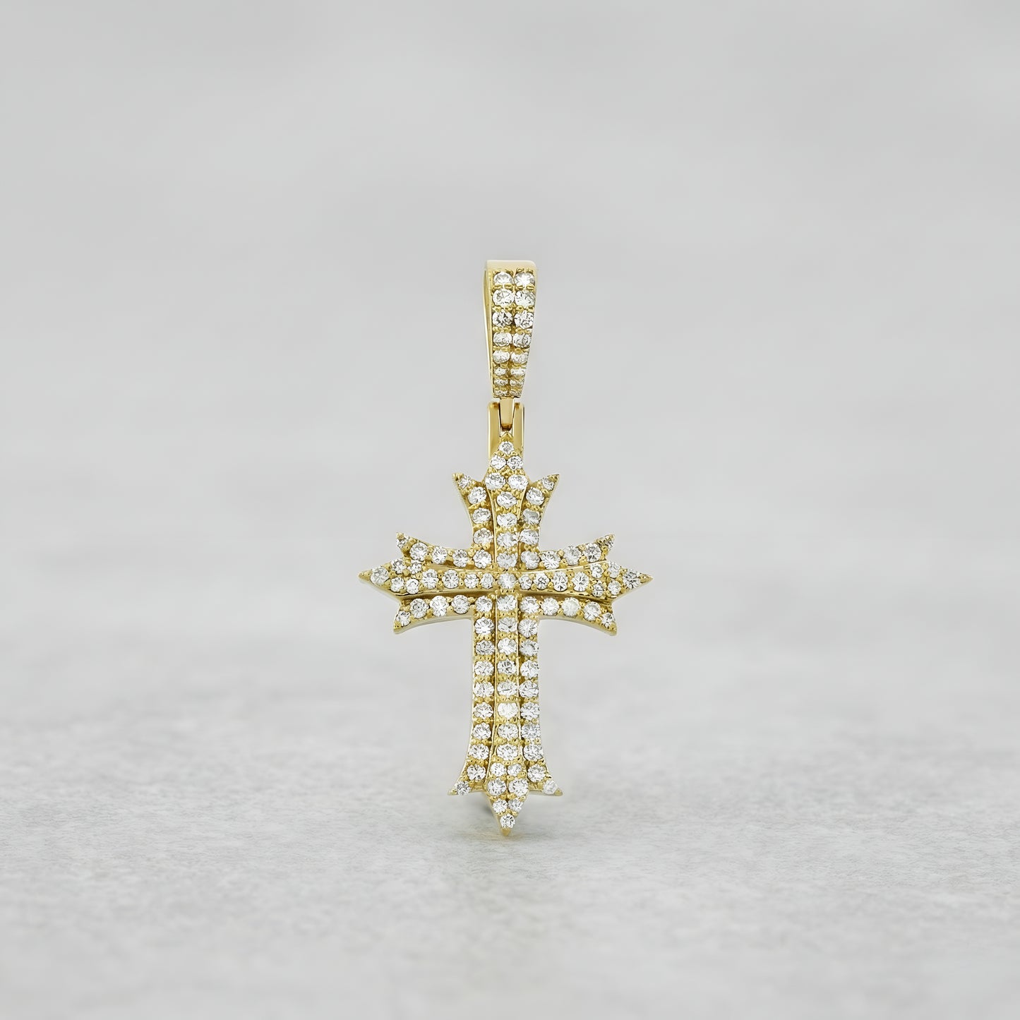 Yellow Gold Round Diamond Cross Pendant