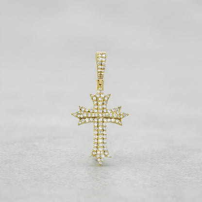 Yellow Gold Round Diamond Cross Pendant