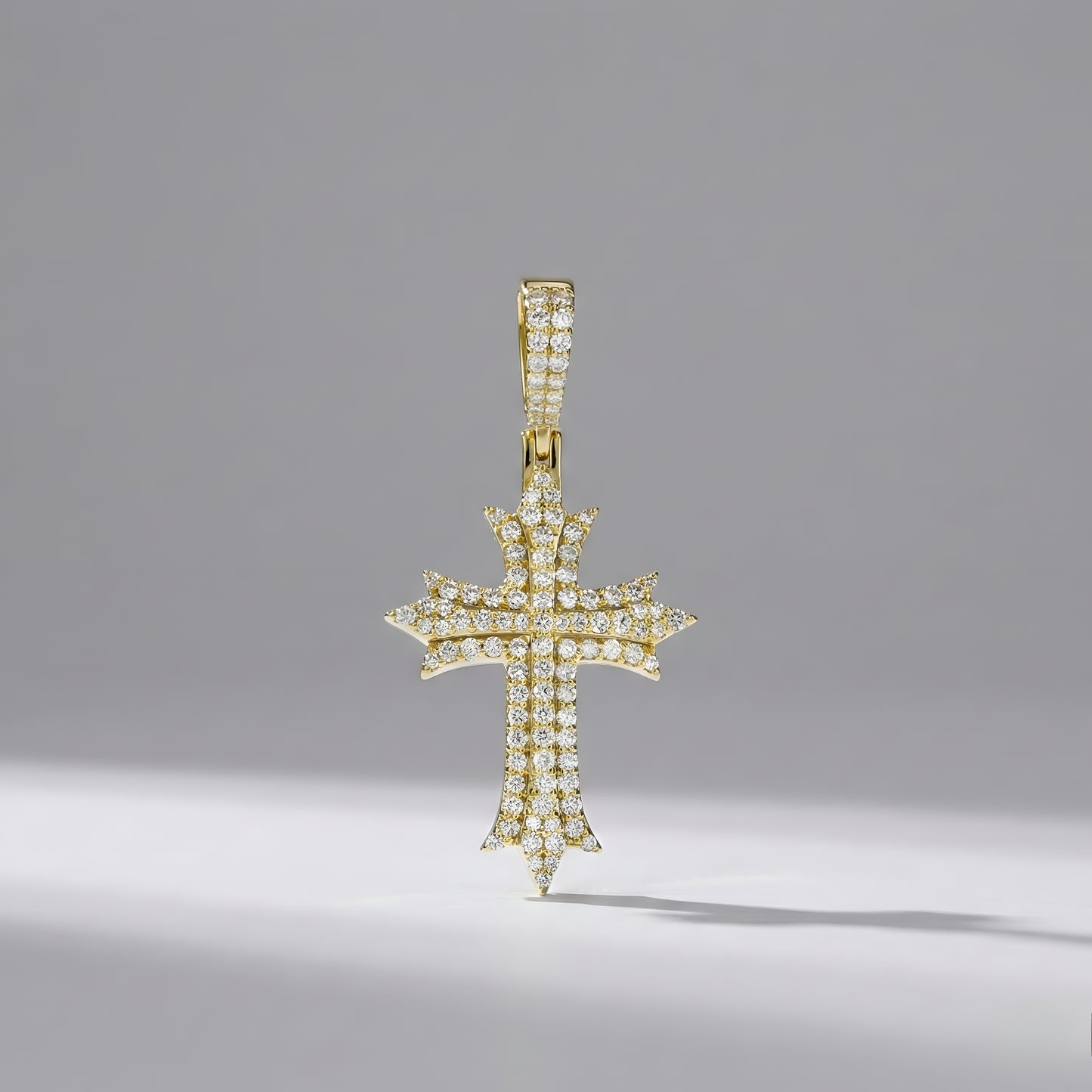 Yellow Gold Round Diamond Cross Pendant