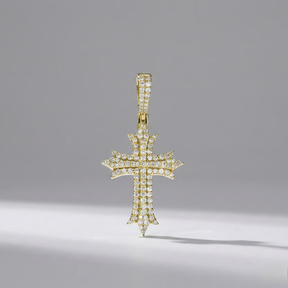 Yellow Gold Round Diamond Cross Pendant