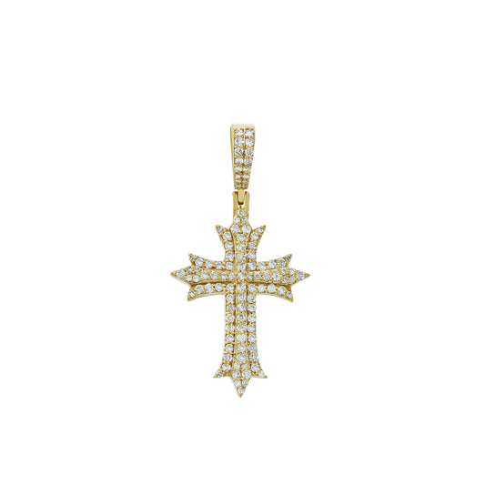 Yellow Gold Round Diamond Cross Pendant