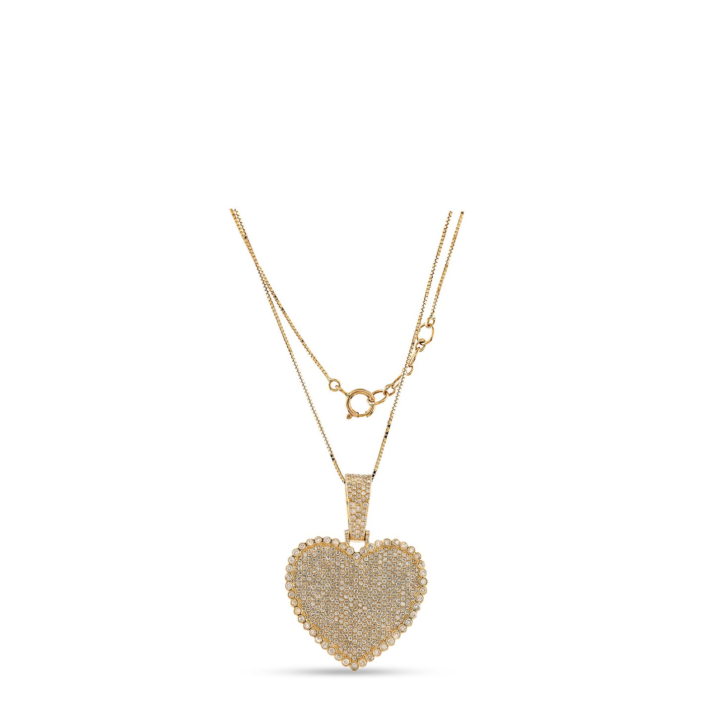 Yellow Gold Full Iced Heart Pendant With Round Diamond