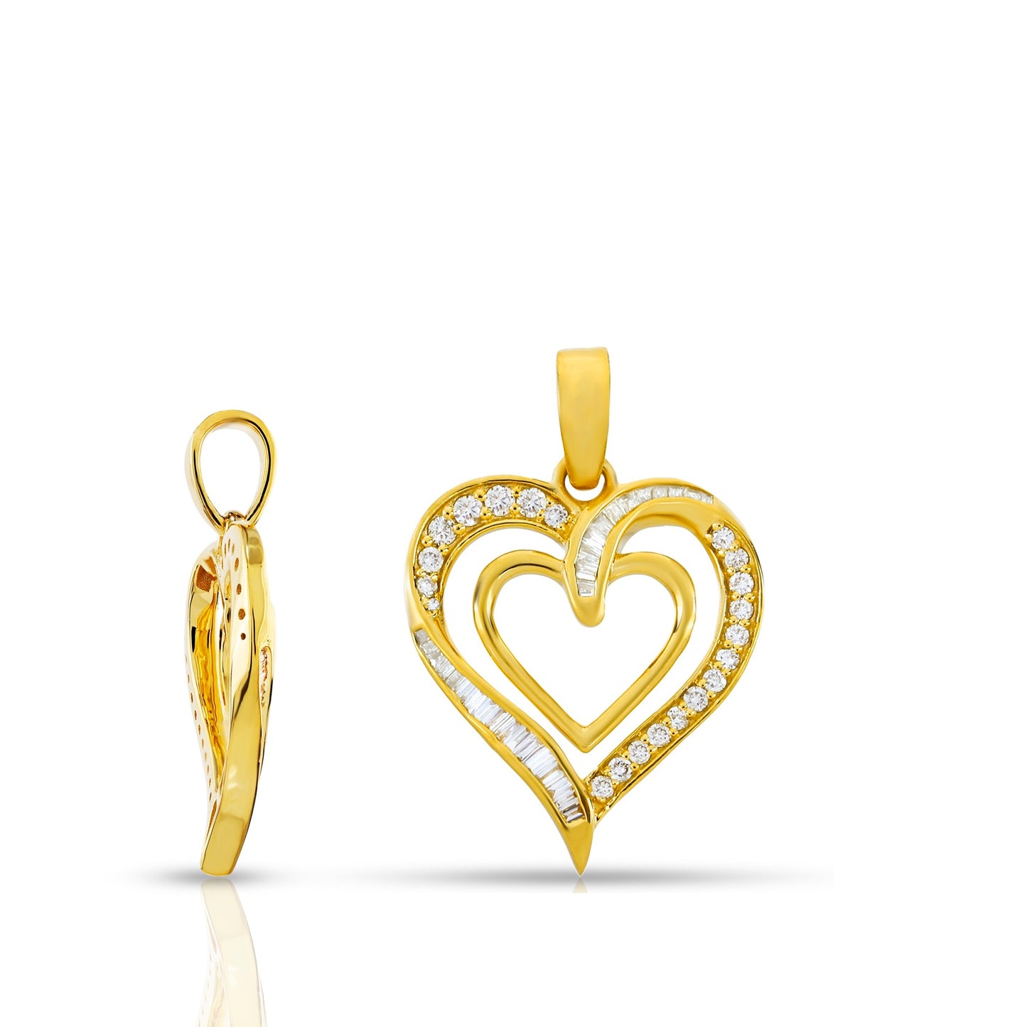 Yellow Gold Nested Double Heart Diamond Pendant