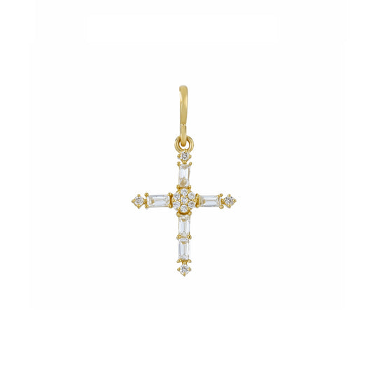 Yellow Gold Baguette Diamond Cross Pendant by Rafaela Jewelry