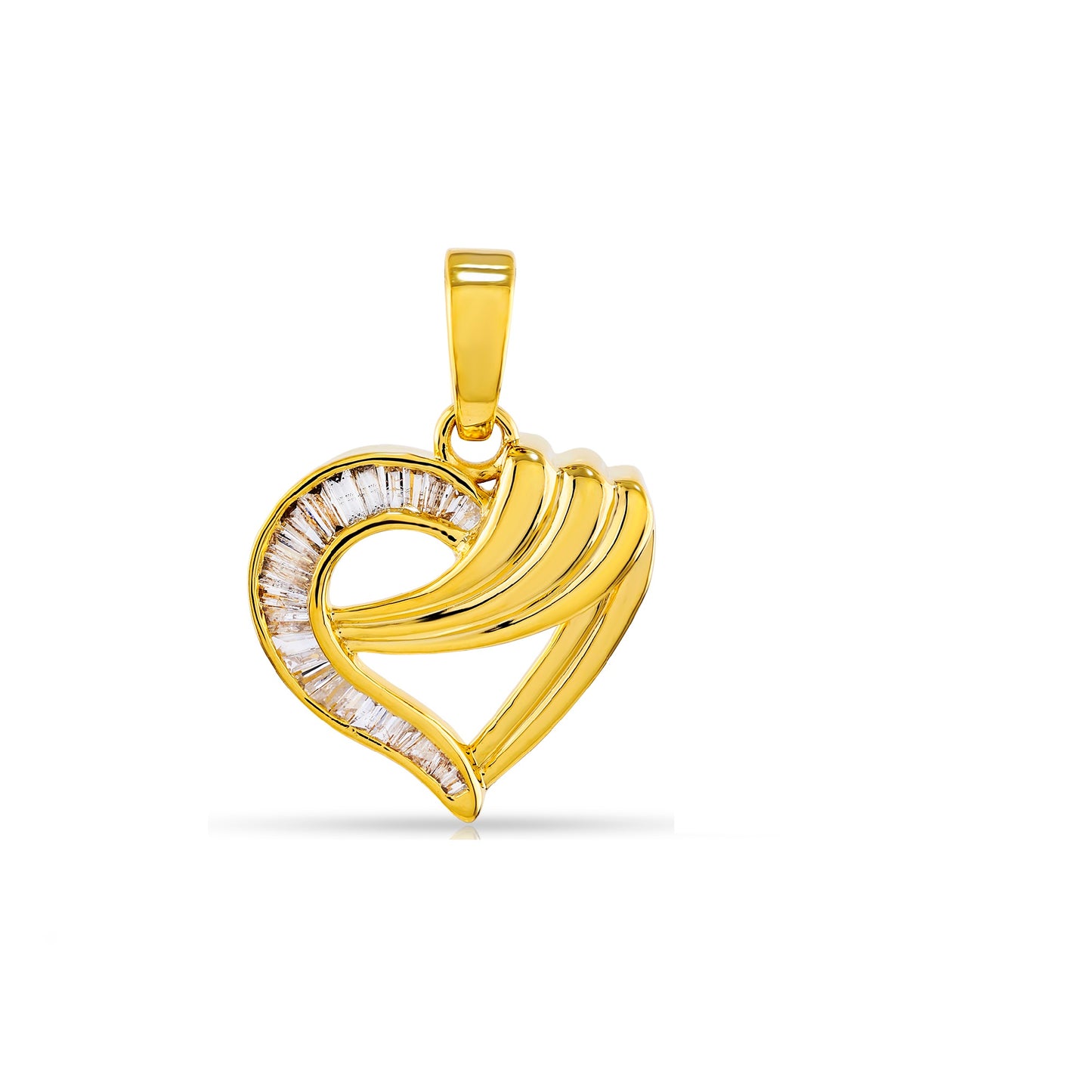 Shimmer In Yellow Gold Baguette Diamond Heart Pendant By Truth Jewel