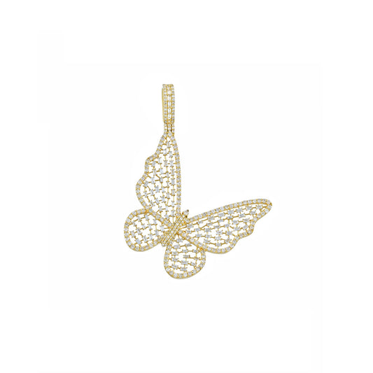 14K Yellow Gold Baguette Diamond Butterfly Pendant