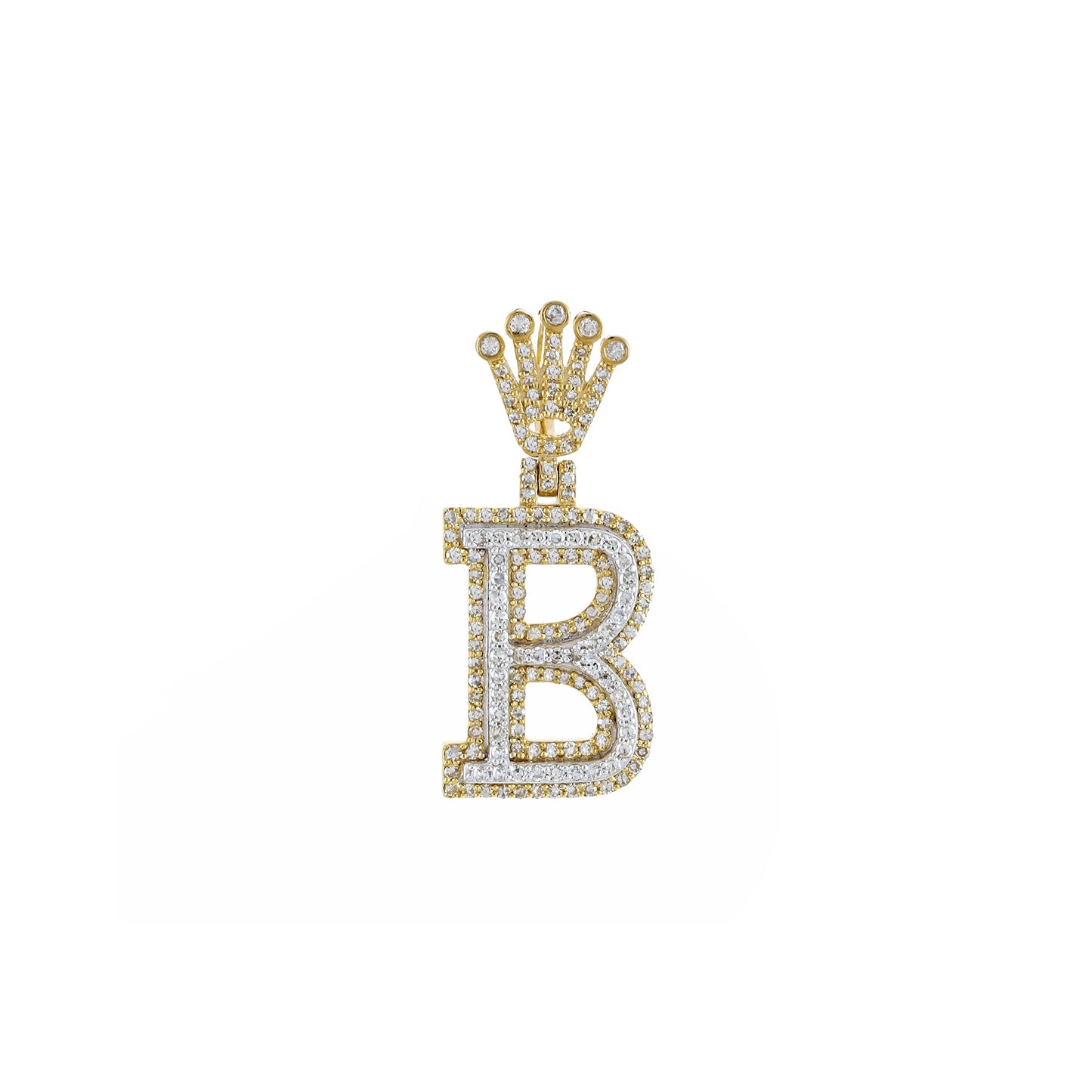 Yellow Gold Round Diamond Crown Initial Pendant by Truth Jewel