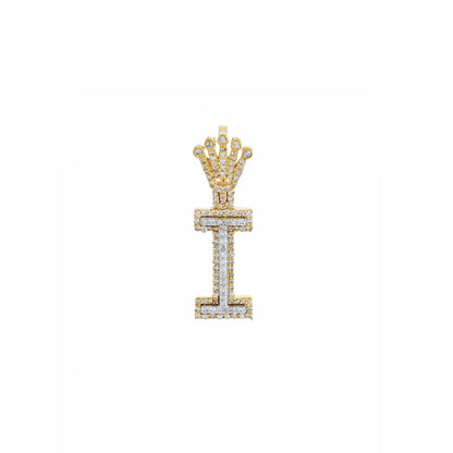 Yellow Gold Round Diamond Crown Initial Pendant by Truth Jewel