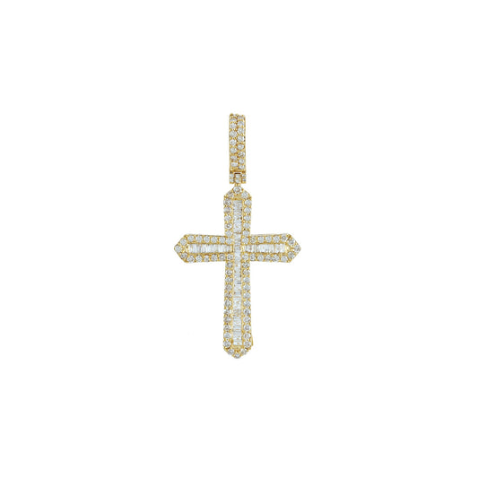 Yellow Gold White Baguette Diamond Cross Pendant by Truth Jewel
