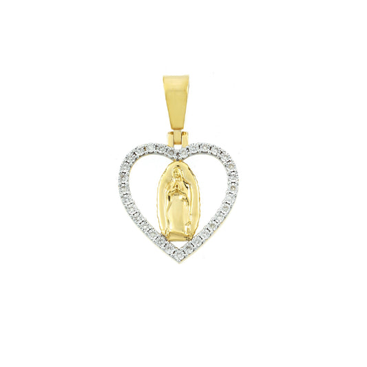 Yellow Gold Diamond Heart Virgin Mary Pendant By Truth Jewel