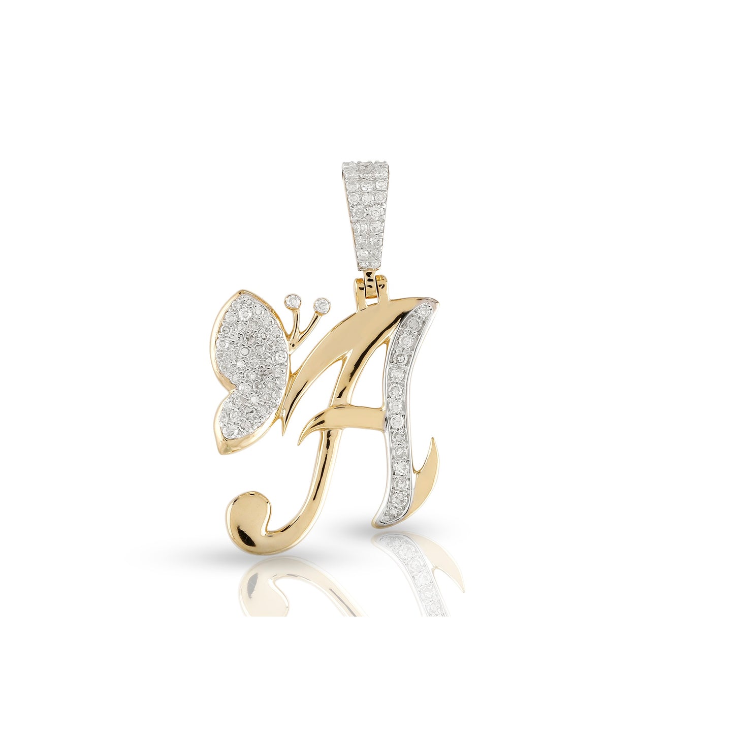 Yellow Gold A-Z Butterfly Initial Letter Pendant by Truth Jewel