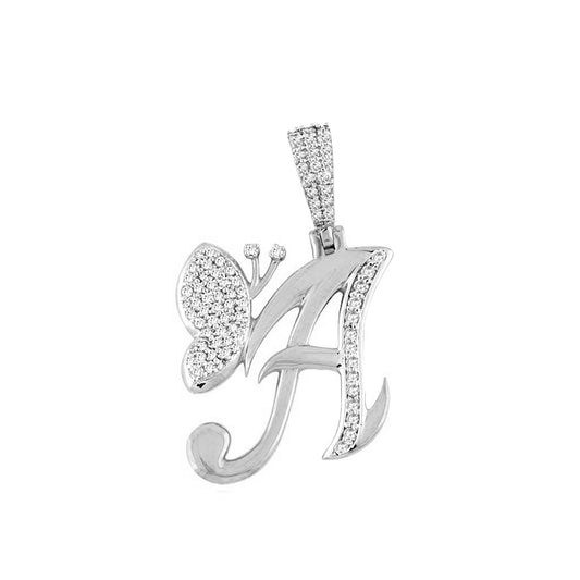 925 Silver Cz Diamond Butterfly Initial Pendant For Women