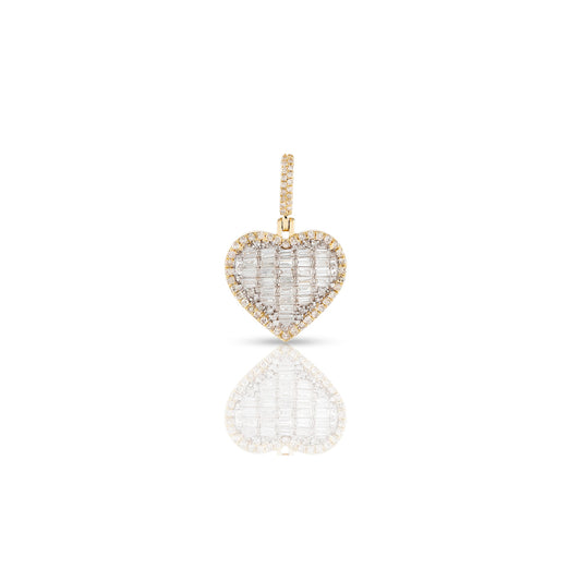 Yellow Gold Baguette Diamond Heart Pendant by Truth Jewel