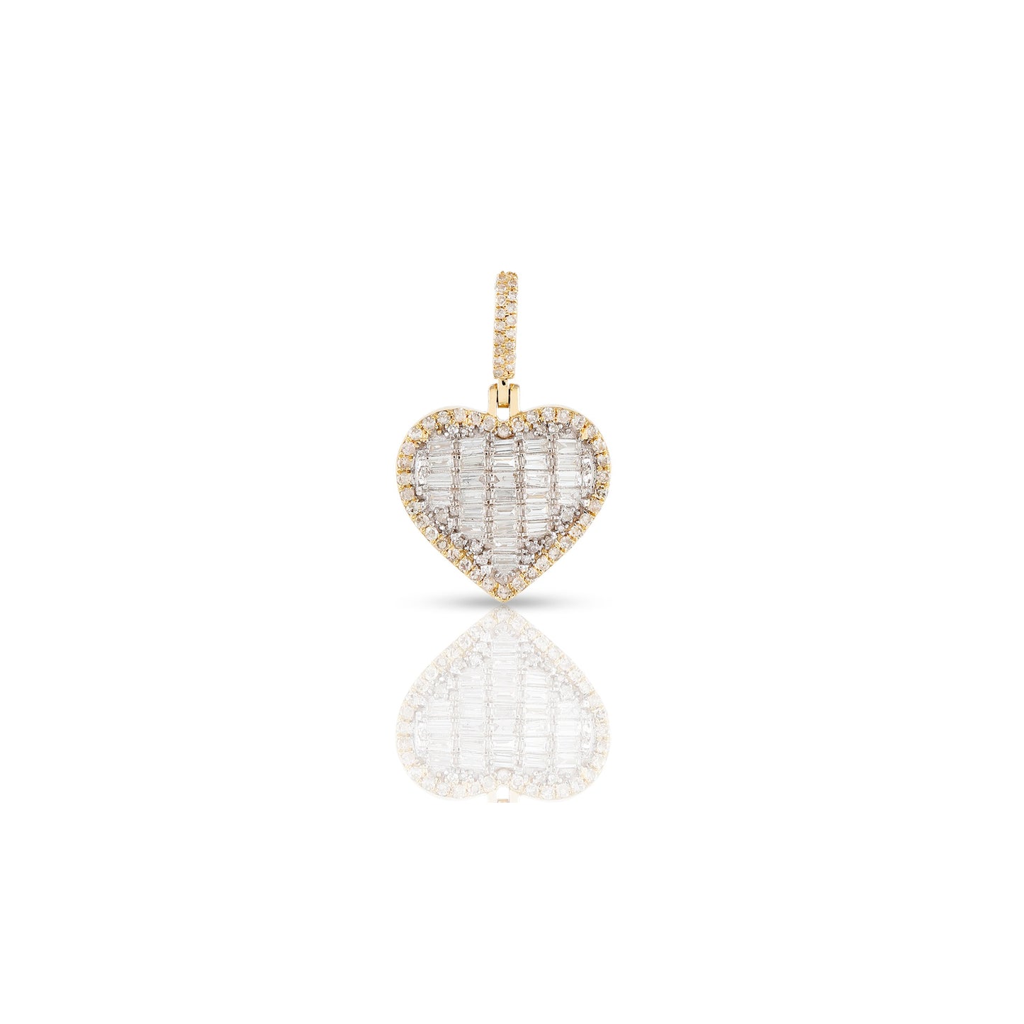 Yellow Gold Baguette Diamond Heart Pendant – Elegant & Timeless