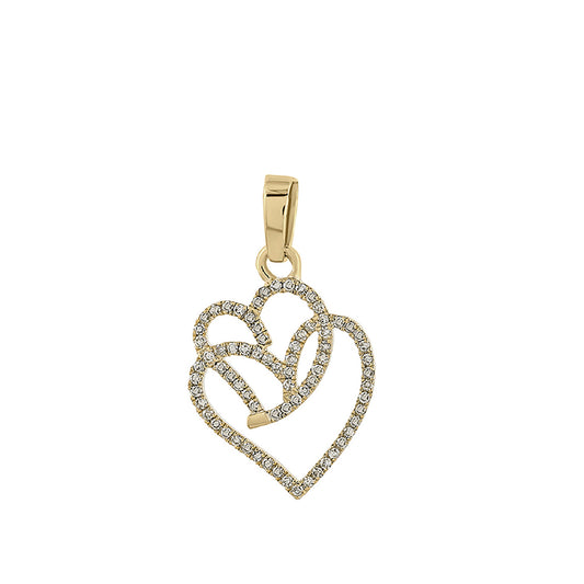 Yellow Gold Overlapping Two Hearts Diamond Pendant