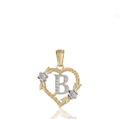 10KT Yellow Gold Diamond Heart Initial Letter Pendant
