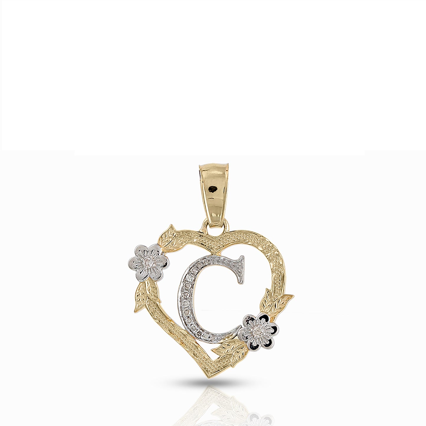 10KT Yellow Gold Diamond Heart Initial Letter Pendant