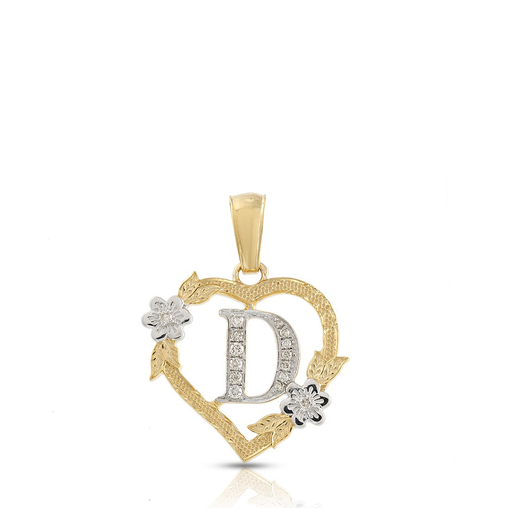 10KT Yellow Gold Diamond Heart Initial Letter Pendant