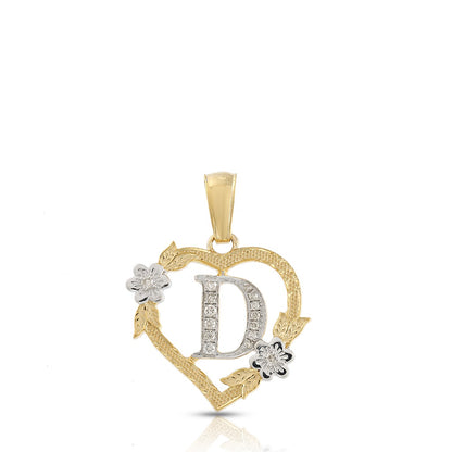 10KT Yellow Gold Diamond Heart Initial Letter Pendant