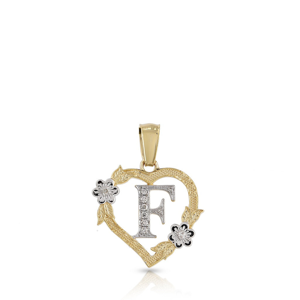 10KT Yellow Gold Diamond Heart Initial Letter Pendant