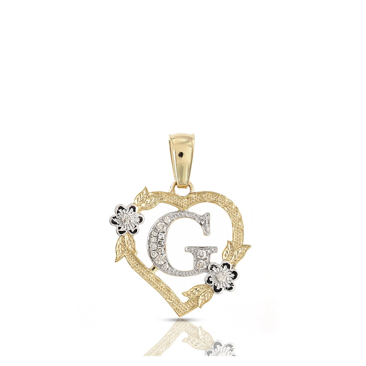 10KT Yellow Gold Diamond Heart Initial Letter Pendant