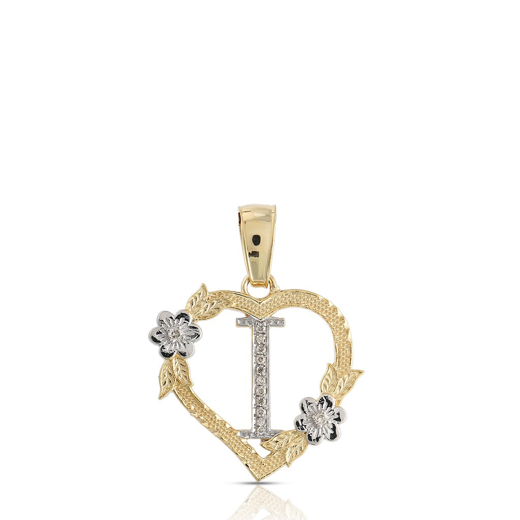 10KT Yellow Gold Diamond Heart Initial Letter Pendant