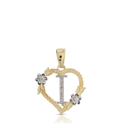 10KT Yellow Gold Diamond Heart Initial Letter Pendant