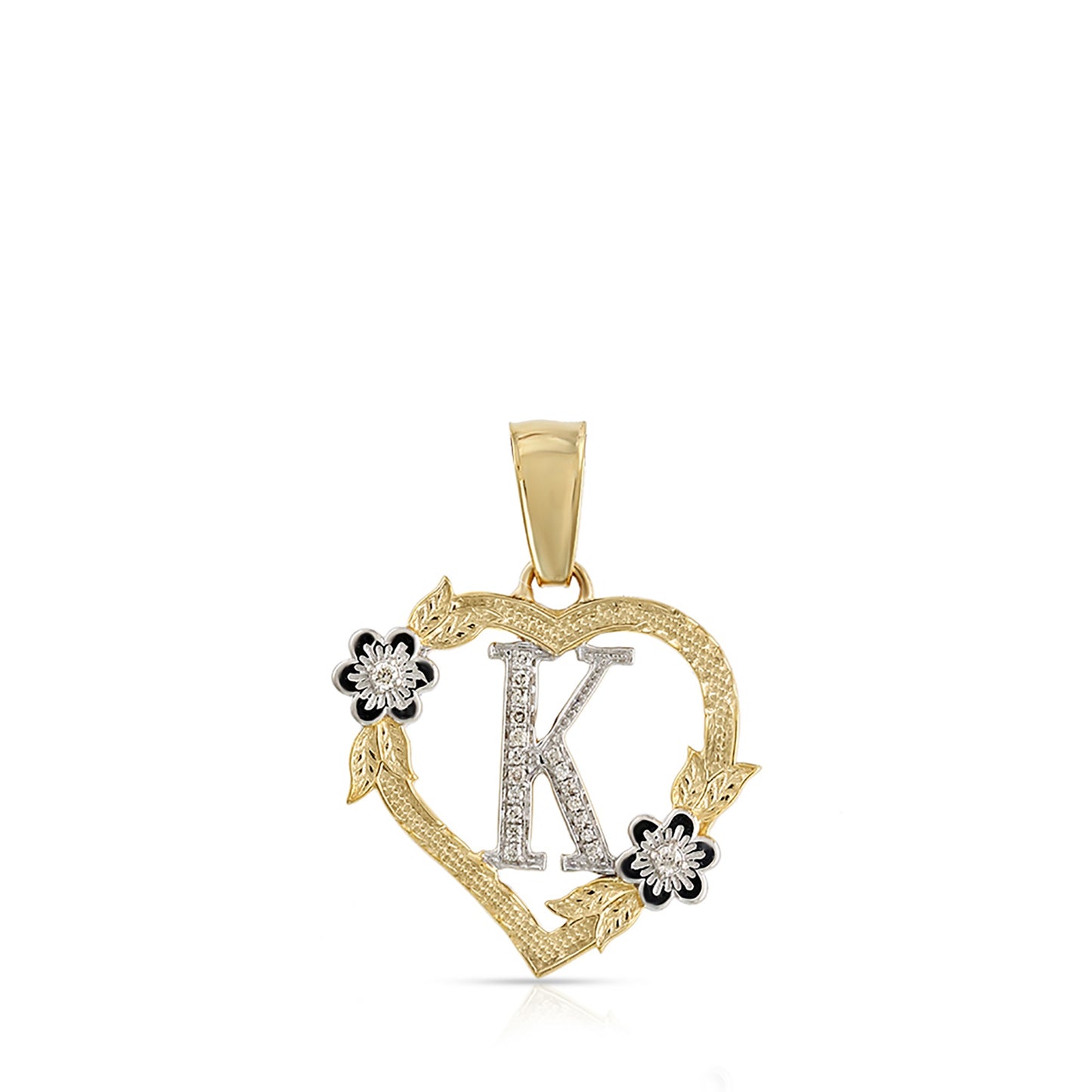 10KT Yellow Gold Diamond Heart Initial Letter Pendant