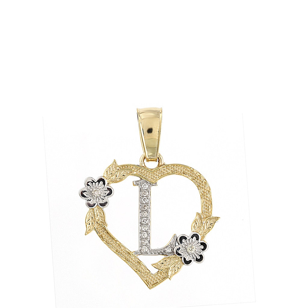 10KT Yellow Gold Diamond Heart Initial Letter Pendant