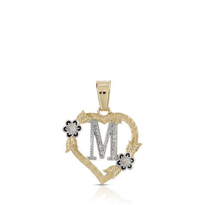 10KT Yellow Gold Diamond Heart Initial Letter Pendant