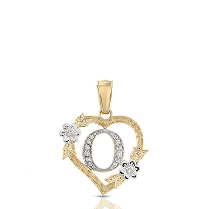 10KT Yellow Gold Diamond Heart Initial Letter Pendant
