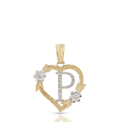 10KT Yellow Gold Diamond Heart Initial Letter Pendant