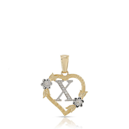 10KT Yellow Gold Diamond Heart Initial Letter Pendant