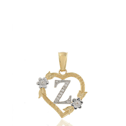 10KT Yellow Gold Diamond Heart Initial Letter Pendant