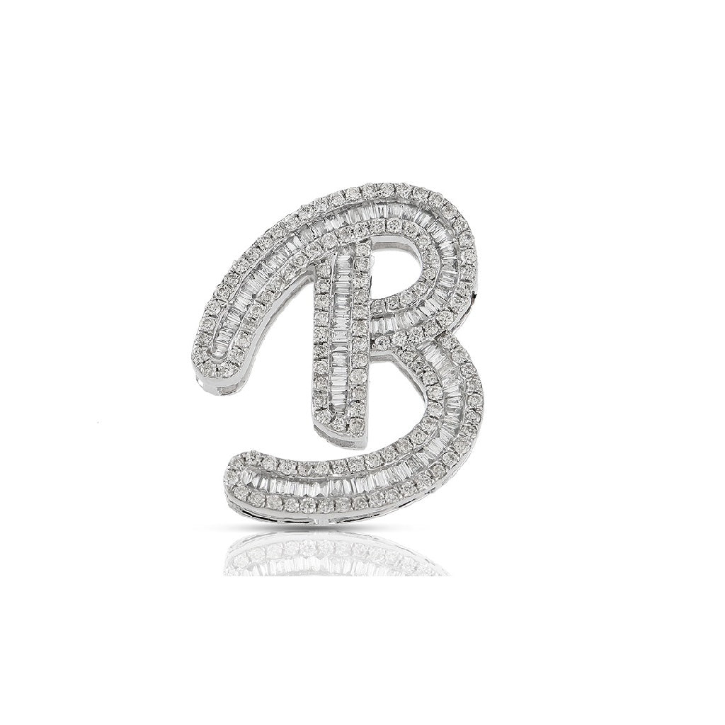 White Gold Baguette and Round Diamond Initial Letters Pendant by Truth Jewel