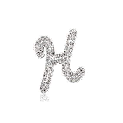 White Gold Baguette and Round Diamond Initial Letters Pendant by Truth Jewel