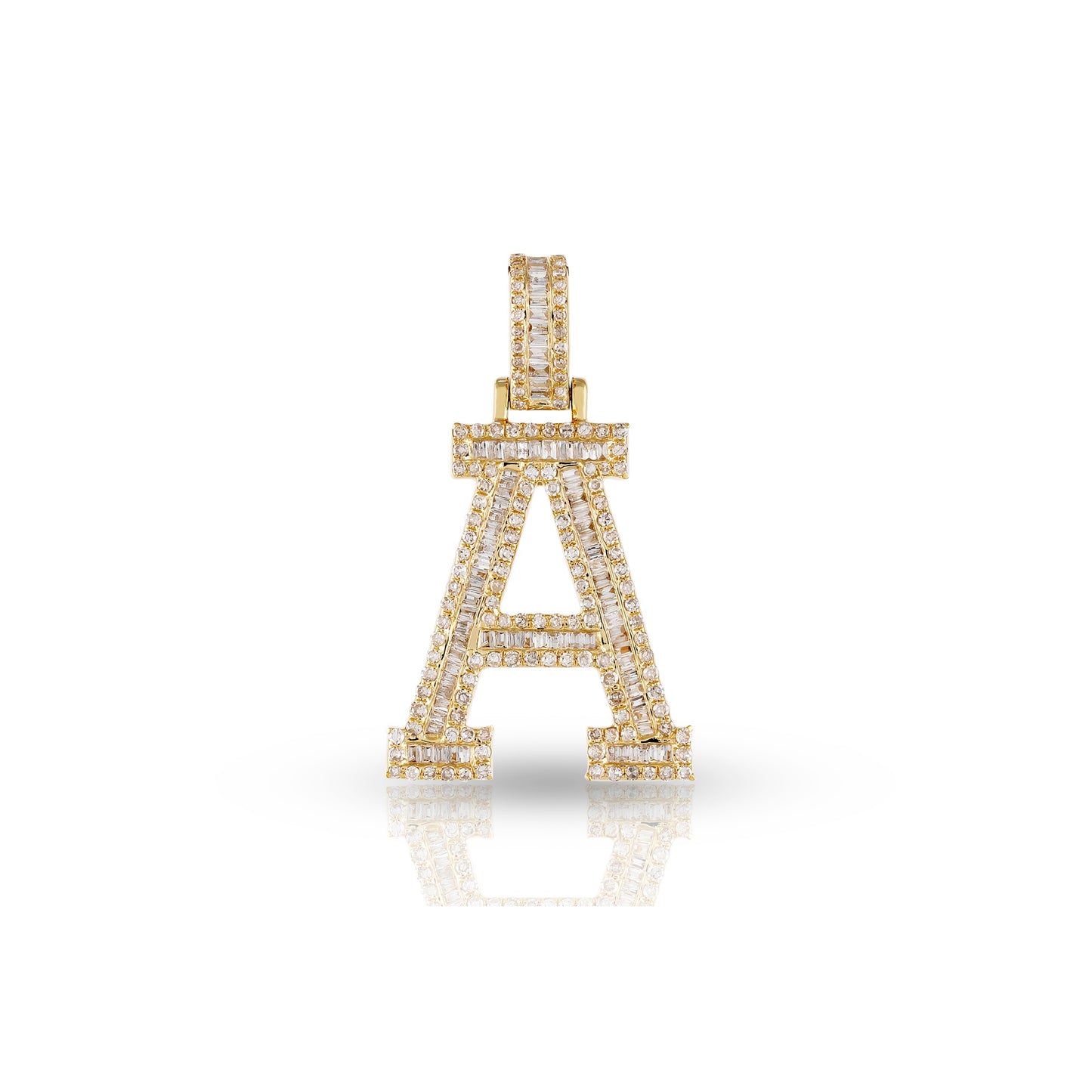 Yellow Gold Baguette Diamond Initial Letter pendant by Truth jewel