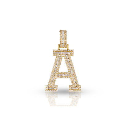 Yellow Gold Baguette Diamond Initial Letter pendant by Truth jewel